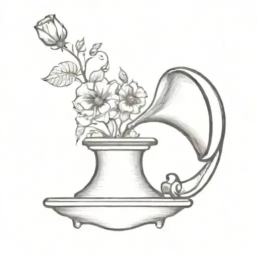 gramophone flowers head in cloud background tattoo design idea