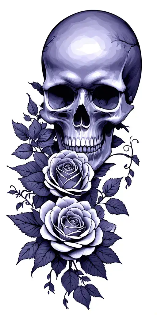 2 skulls 30 roses blooming down arm tattoo design idea
