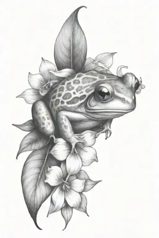botanic frog illustration tattoo design idea