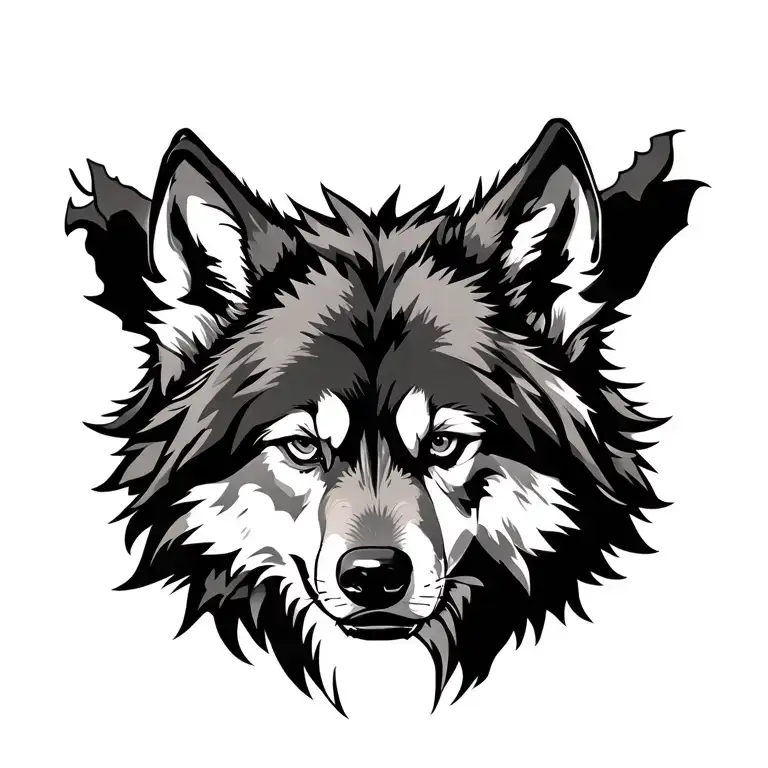 Vicious wolf looking forward tattoo design idea
