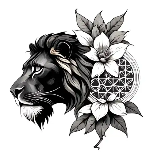 Ank Egypt with lion and flower of life intertwined tattoo design idea