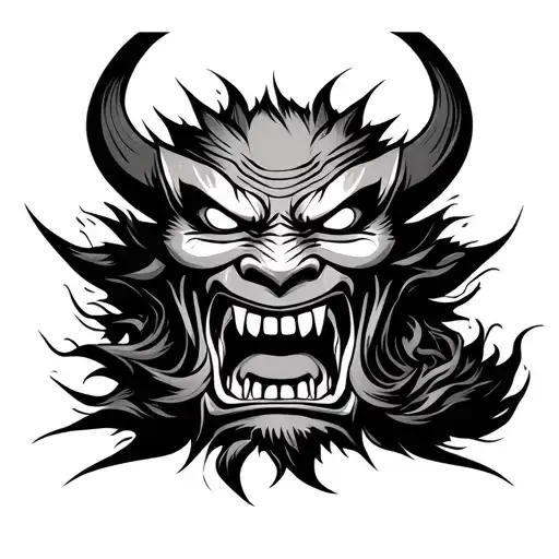Oni mask with bushido code out of the mouth  tattoo design idea