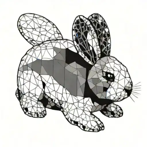 A depressed stuffed rabbit with deep, empty black eyes, its head heavily lowered as if carrying an invisible burden. Its tattoo design idea