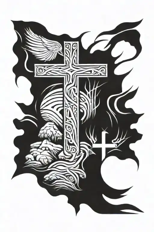 the empty tomb and a cross tattoo design idea
