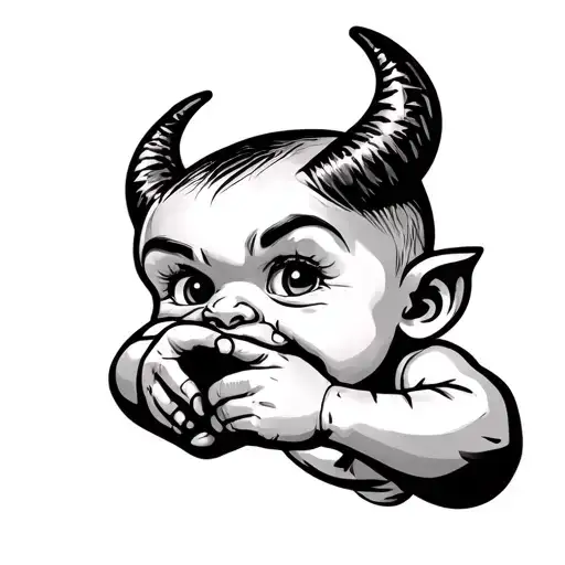 cartoon gangster baby devil using his hand to make a L over his mouth  tattoo design idea