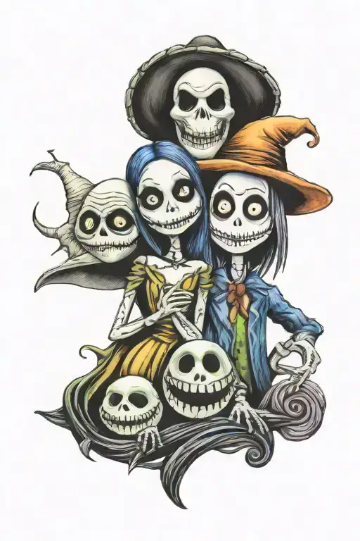 Nightmare before Christmas Jack, Sally, Zero,Oogie Boogie  tattoo design idea