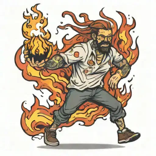 man on fire walking while burning a marshmallow tattoo design idea