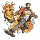 man on fire walking while burning a marshmallow tattoo design idea