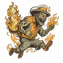 man on fire walking while burning a marshmallow tattoo design idea