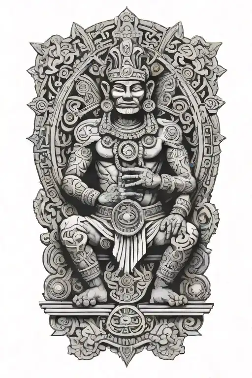 mayan god itzamná sitting cross legged pose holding profile tattoo design idea