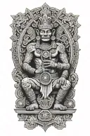 mayan god itzamná sitting cross legged pose holding profile tattoo design idea
