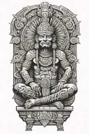 mayan god itzamná sitting cross legged pose holding profile tattoo design idea