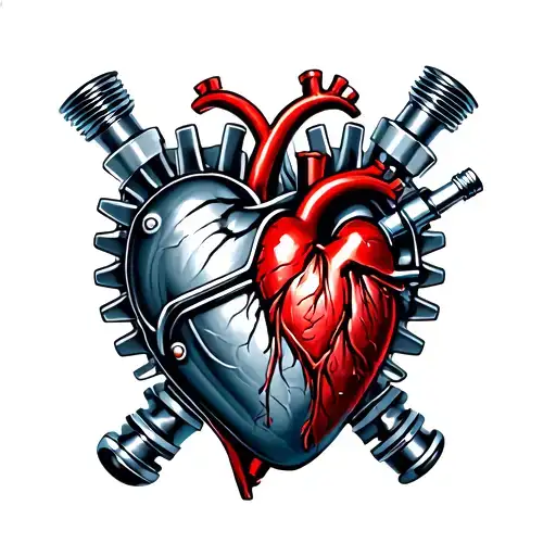 The heart is crossed with the engine from Harley Davidson Cilinder in the context of the camshaft camshack tattoo design idea