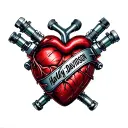 The heart is crossed with the engine from Harley Davidson Cilinder in the context of the camshaft camshack tattoo design idea