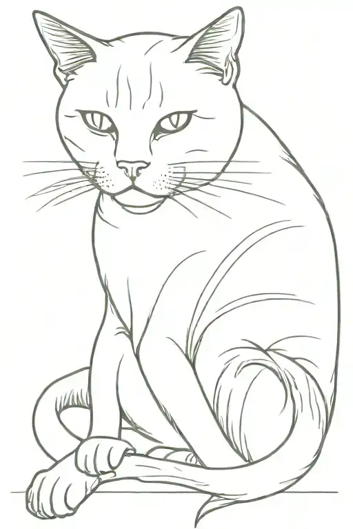 cat full body laying down with front arms outstretched tattoo design idea