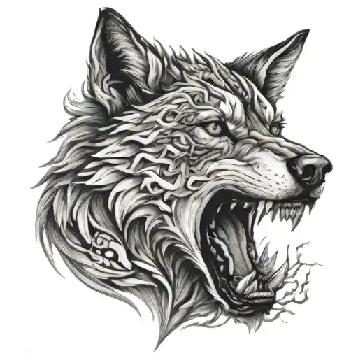 sigma wolf face emerging tattoo design idea