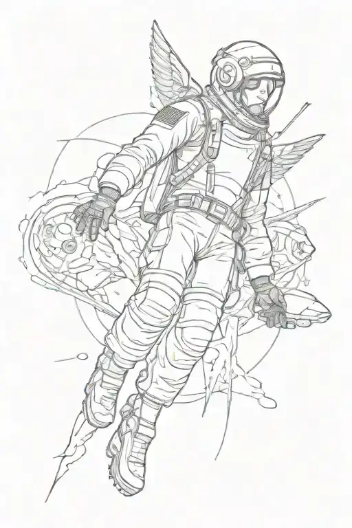 Icarus falling but Icarus is an astronaut upside down  tattoo design idea