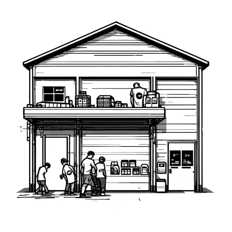 huge storage facility with the happiest customers tattoo design idea