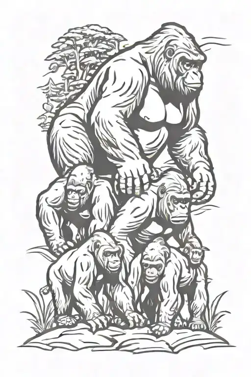 Gorilla family hiking tattoo design idea