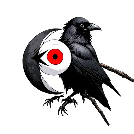 manga inspired Itachi with a crow and a sharingan in the pair of the crow tattoo design idea