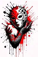 Gemini zodiac sign, ball piton, mask holding tattoo design idea