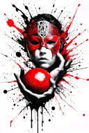 Gemini zodiac sign, ball piton, mask holding tattoo design idea