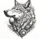 alpha wolf, space theme tattoo design idea