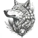 alpha wolf, space theme tattoo design idea