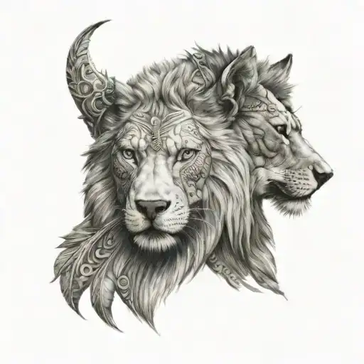 half viking half wolf head and lion body shaped like tattoo design idea