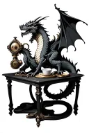 New Table with steampunk elements and the dragon silhouette on the shoulder tattoo design idea