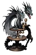 New Table with steampunk elements and the dragon silhouette on the shoulder tattoo design idea