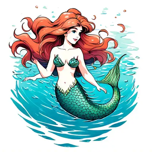 ariel the little mermaid swimming tattoo design idea