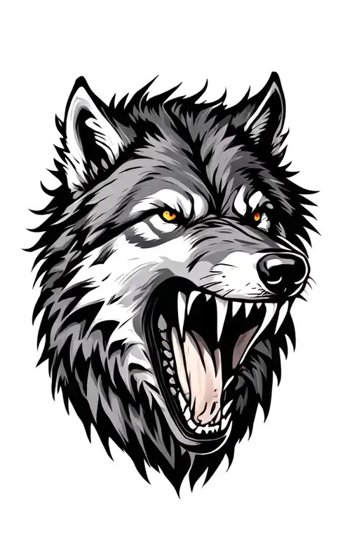 snarling wolf head emerging tattoo design idea