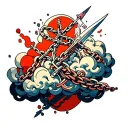 akatsuki clouds mixed with a chain that has a dagger on the end tattoo design idea