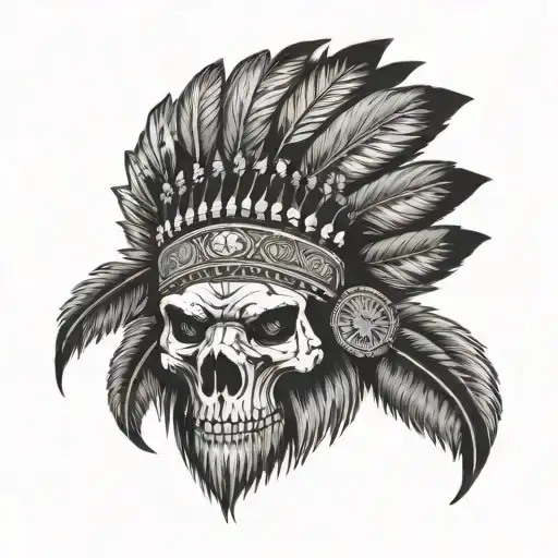 skull wearing native american headress riding a grizzly bear tattoo design idea