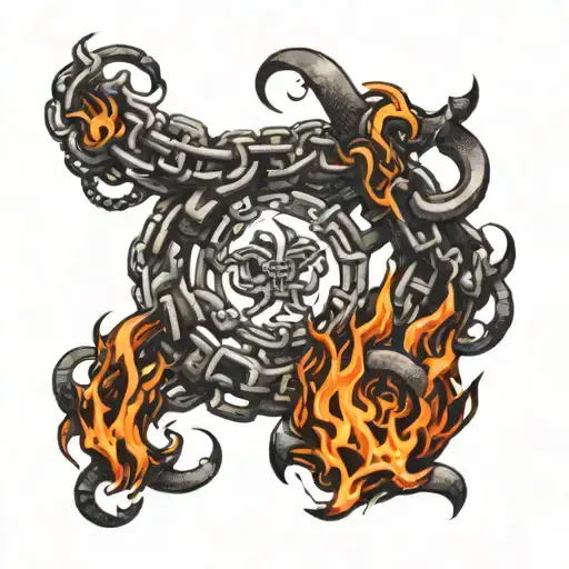 fire trapped by chains tattoo design idea