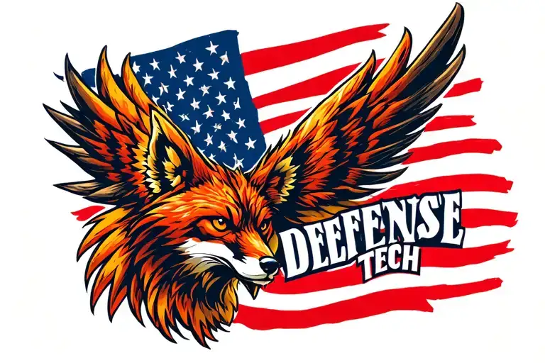 "Fenix Defense Tech" Phoenix with the head of a Fox. American flag in the background. tattoo design idea