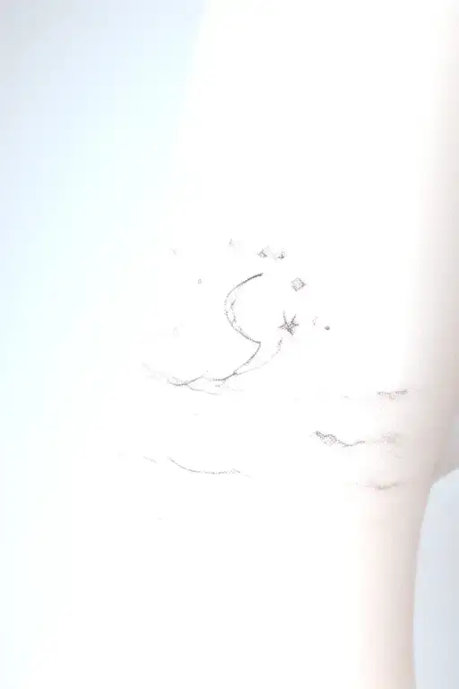 waves moon stars and heart shape  tattoo design idea