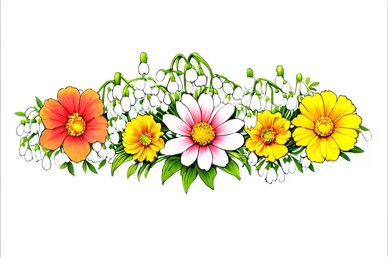 Lily Of The Valley And Marigold and daisy flower tattoo design idea
