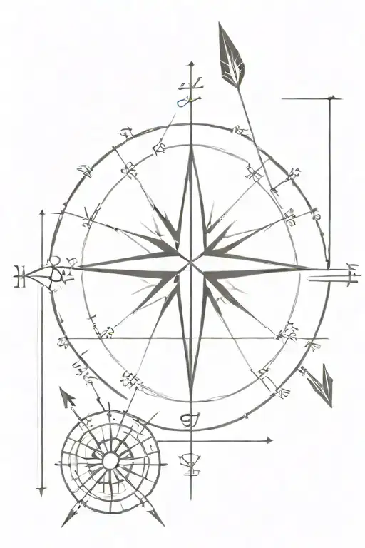 compass, 1 2 3 4, arrow going vertical tattoo design idea