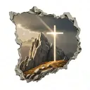 christian cross summit of a mountain landscape ray of sunshine tattoo design idea