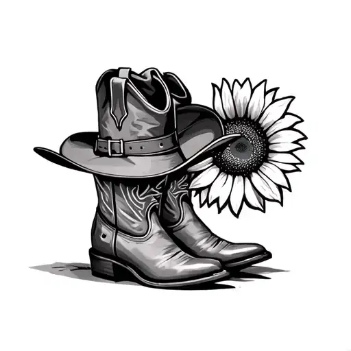 Cowboy boots and hat with sunflower  tattoo design idea