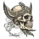 Open mouthed skull with inscribed feathers  tattoo design idea
