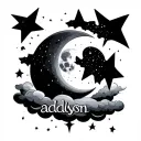 the name "addyson" with a full moon on cloud with night stars tattoo design idea