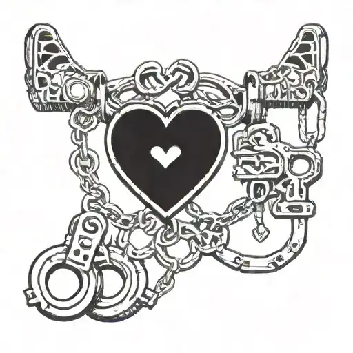 love heart gun handcuffs justice tattoo design idea