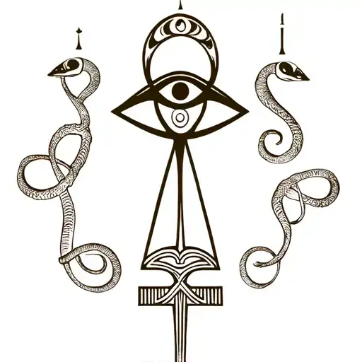 ankh with eye of horus and kundalini snakes tattoo design idea