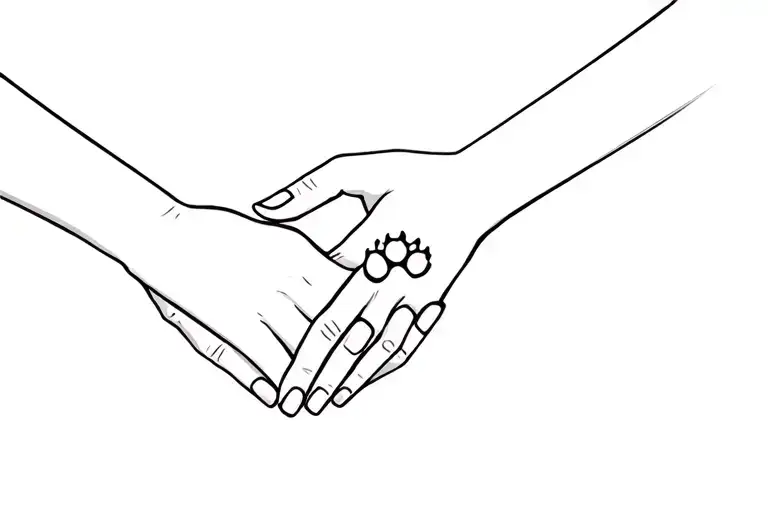 dog paw holding woman's hand tattoo design idea