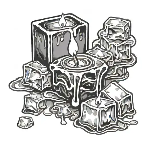 melting candle and ice cube tattoo design idea