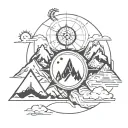 mountains, compass , sun , moon tattoo design idea