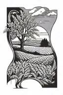 wheat field and tree inside tattoo design idea